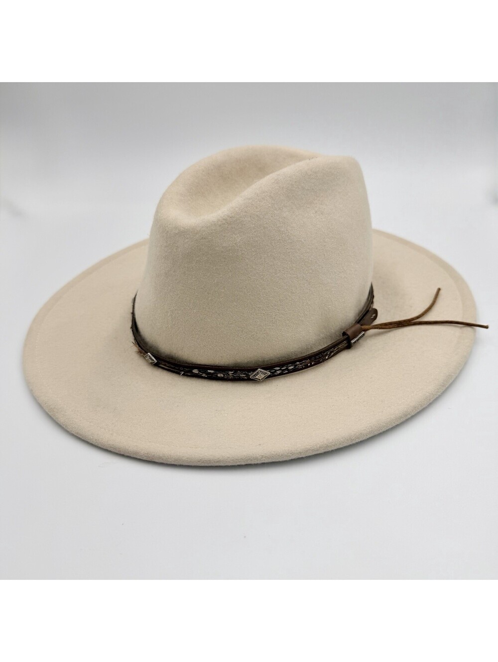Stetson Mountain Sky Crushable Wool Felt Western Fedora Hat Beige Small